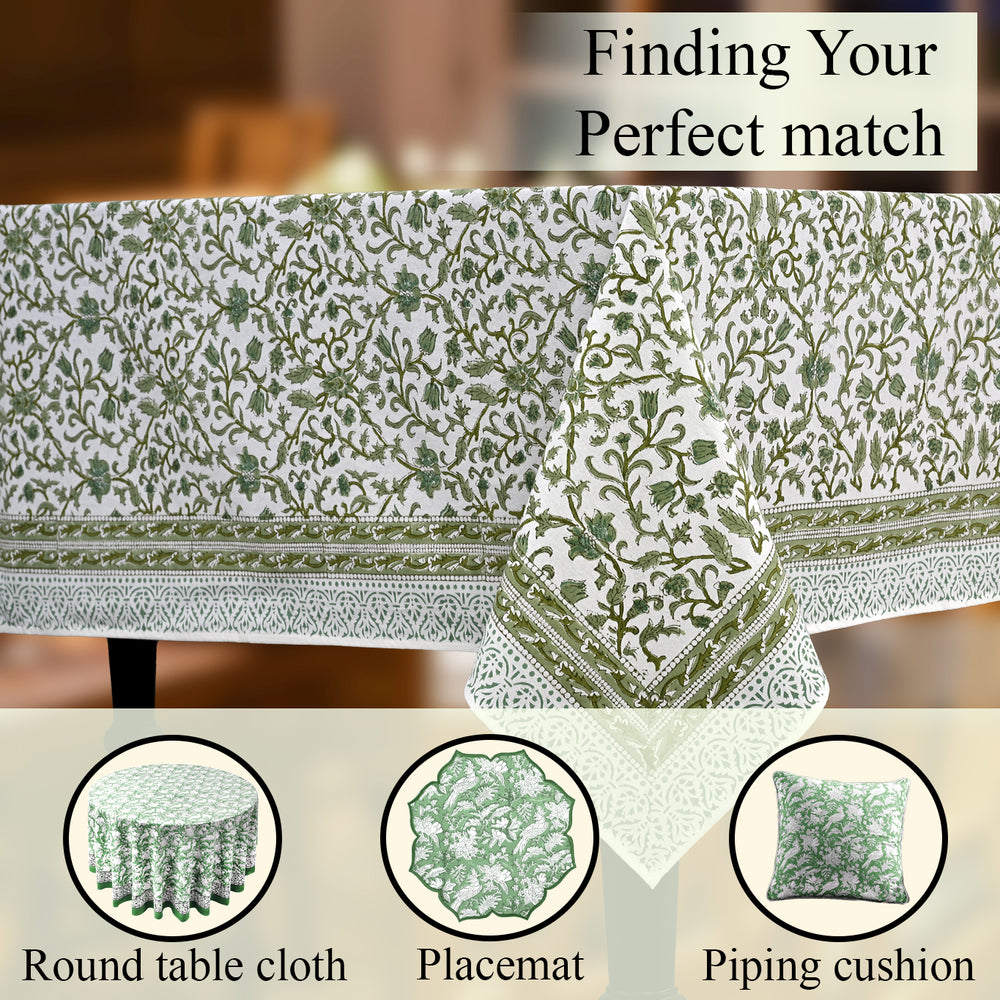 Cotton Block Print Tablecloth – Meadow Vine