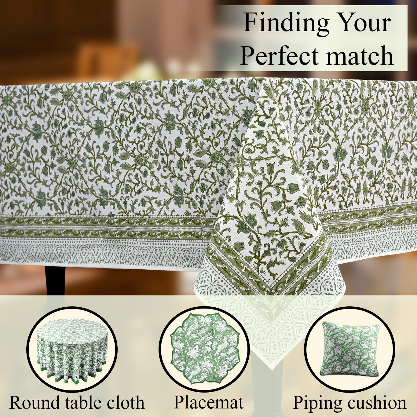 Cotton Block Print Tablecloth – Meadow Vine