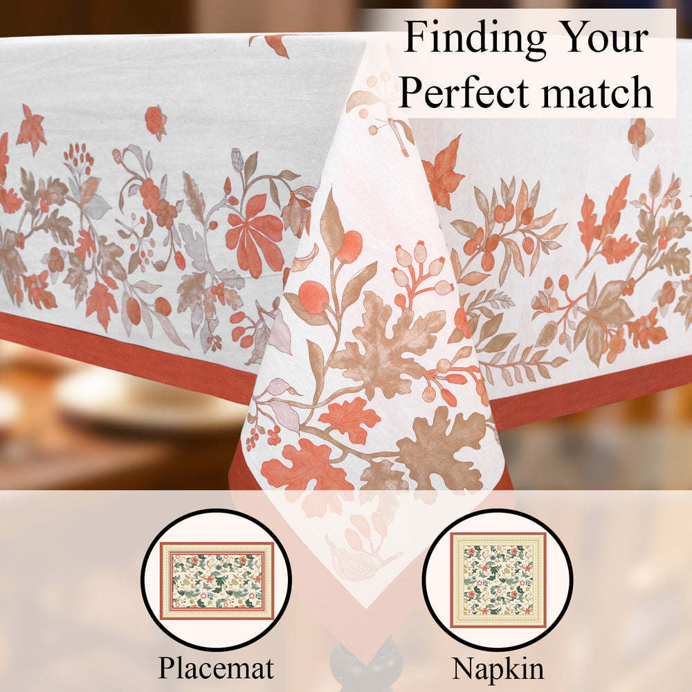 Cotton Printed Tablecloth - Fall Botanical Brown