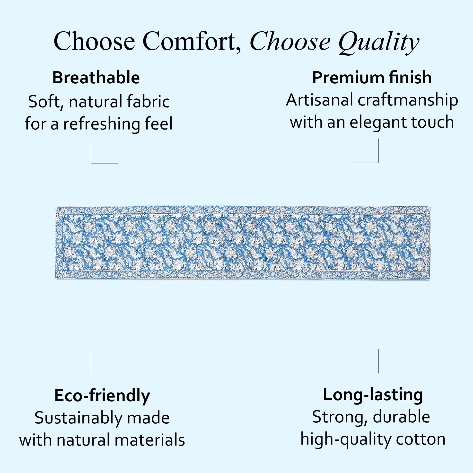 Cotton Block Print Table Runner - Blue Sapphire