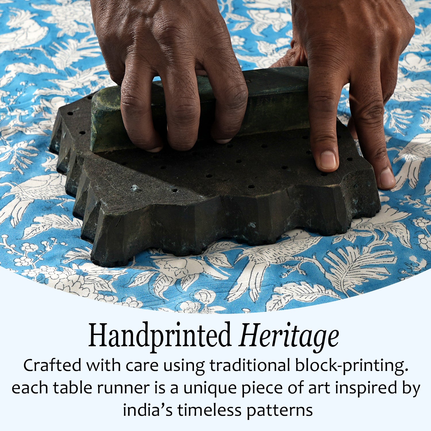 Cotton Block Print Table Runner - Blue Sapphire