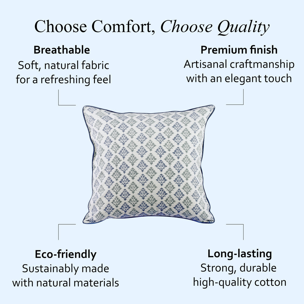 Boho Cotton Pillow Covers - Botanical Trellis Blue