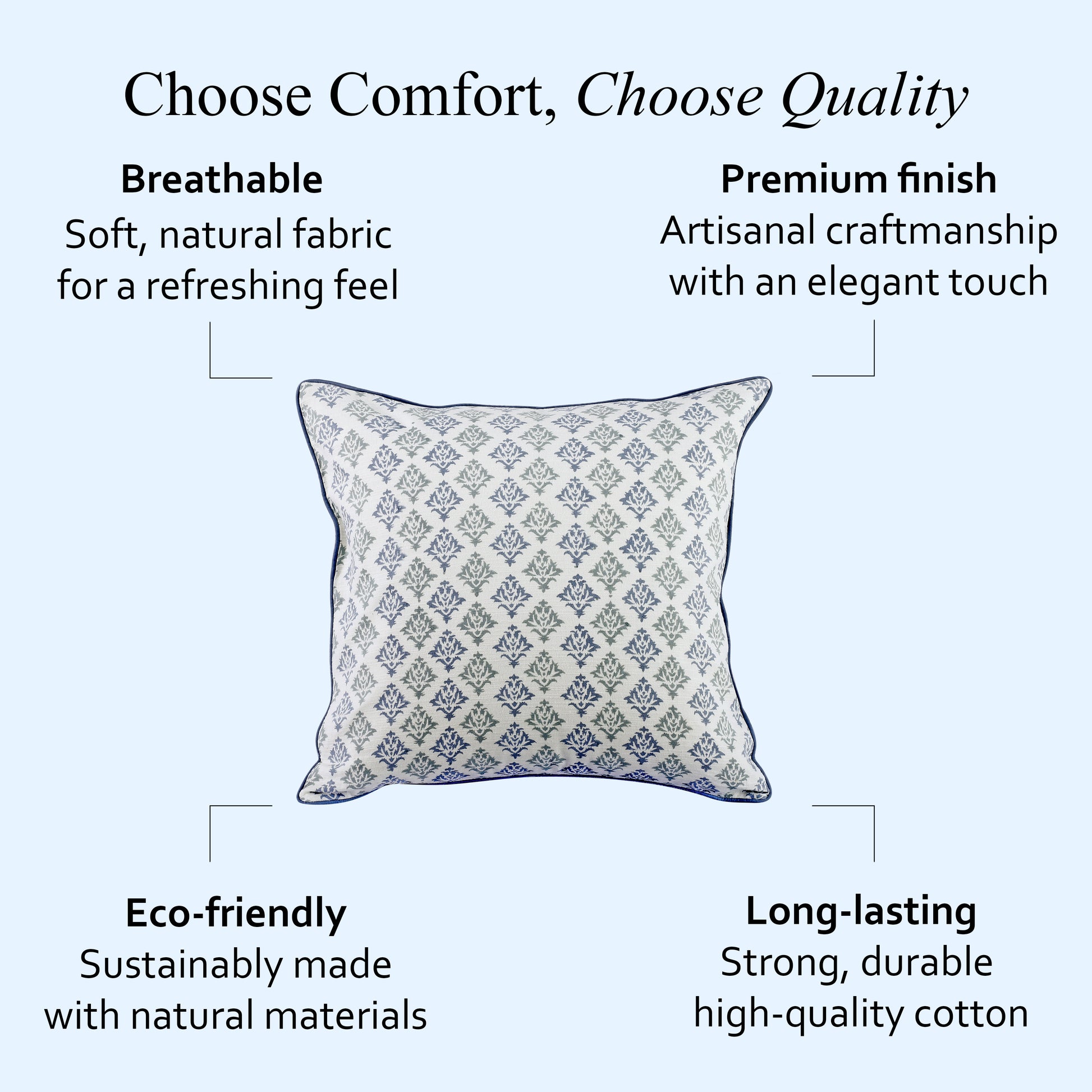 Boho Cotton Pillow Covers - Botanical Trellis Blue