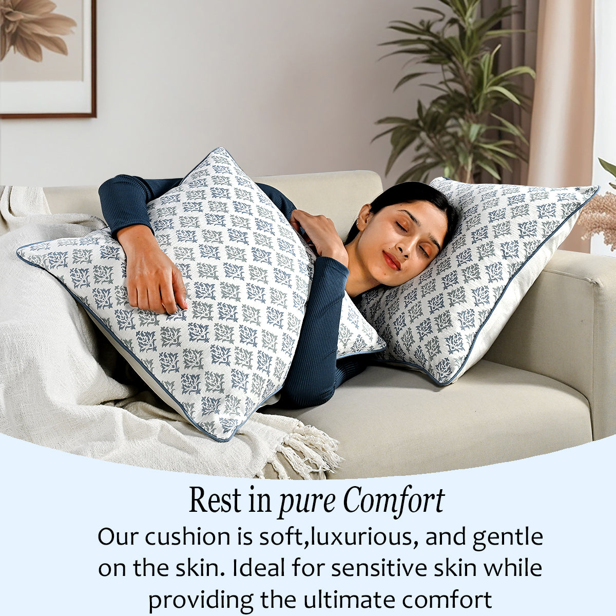 Boho Cotton Pillow Covers - Botanical Trellis Blue