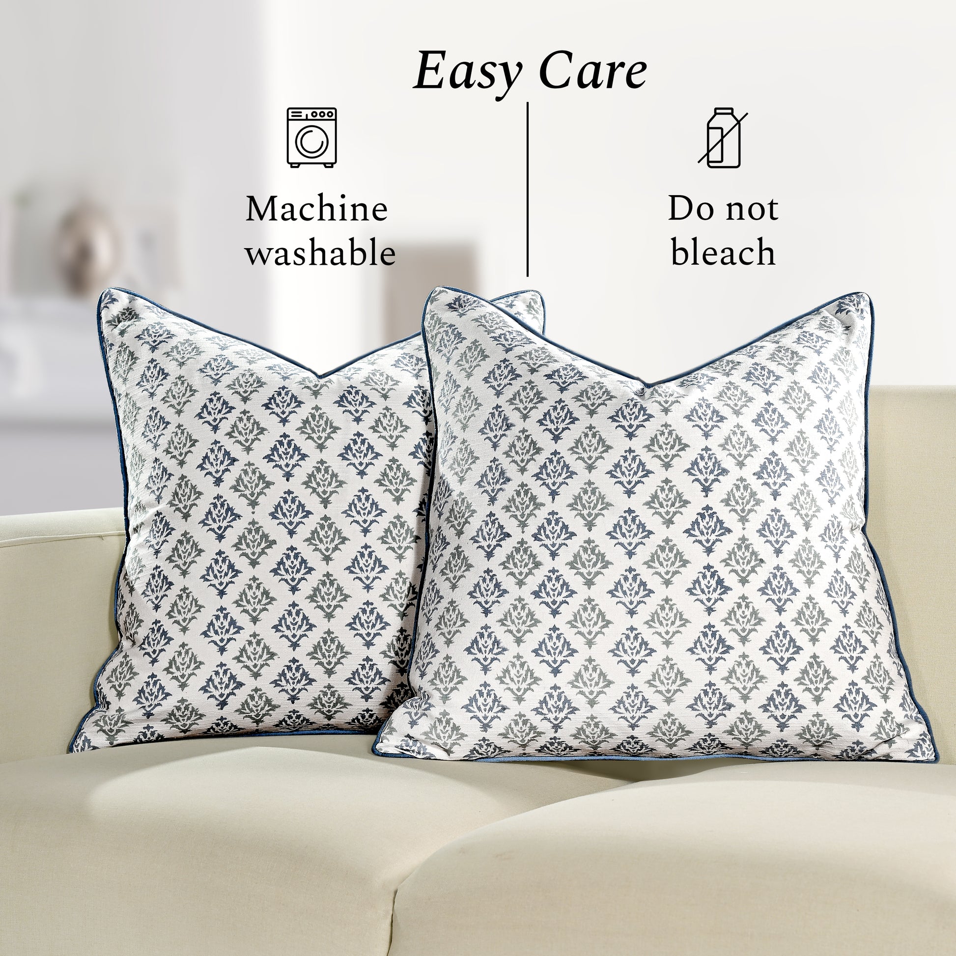 Boho Cotton Pillow Covers - Botanical Trellis Blue