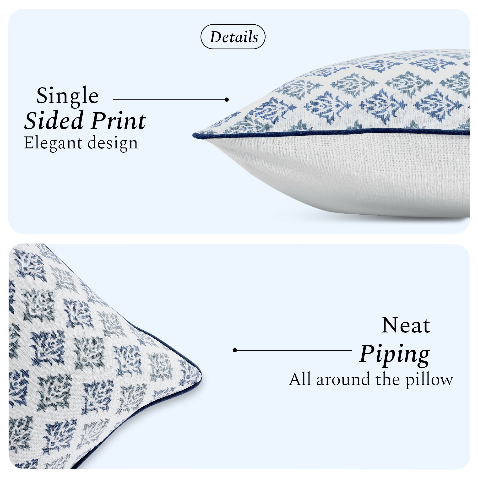 Boho Cotton Pillow Covers - Botanical Trellis Blue