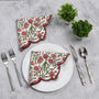 red and green floral Garnet-toned cotton placemat styled with neutral plates
