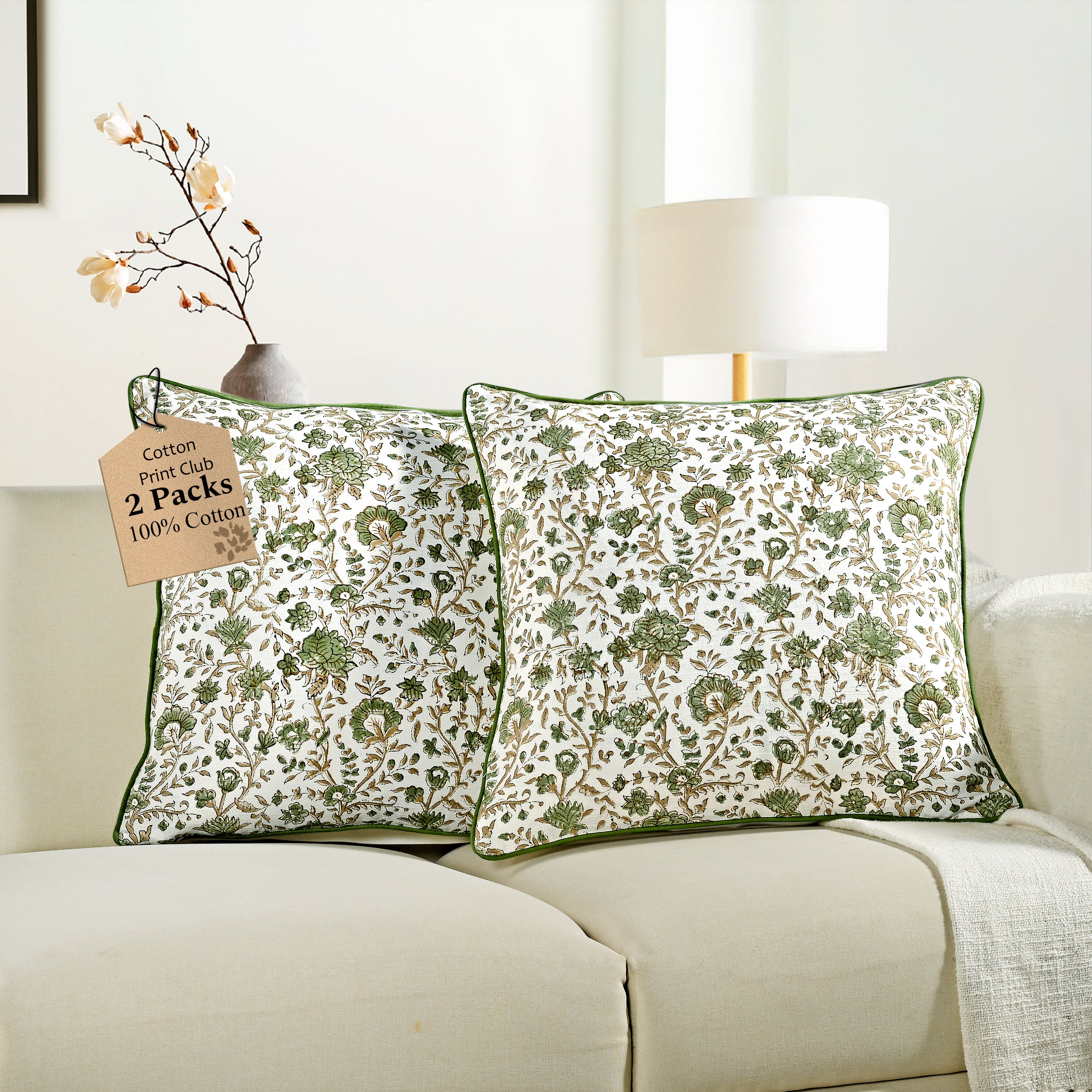 Boho Cotton Pillow Covers - Vintage Garden Green