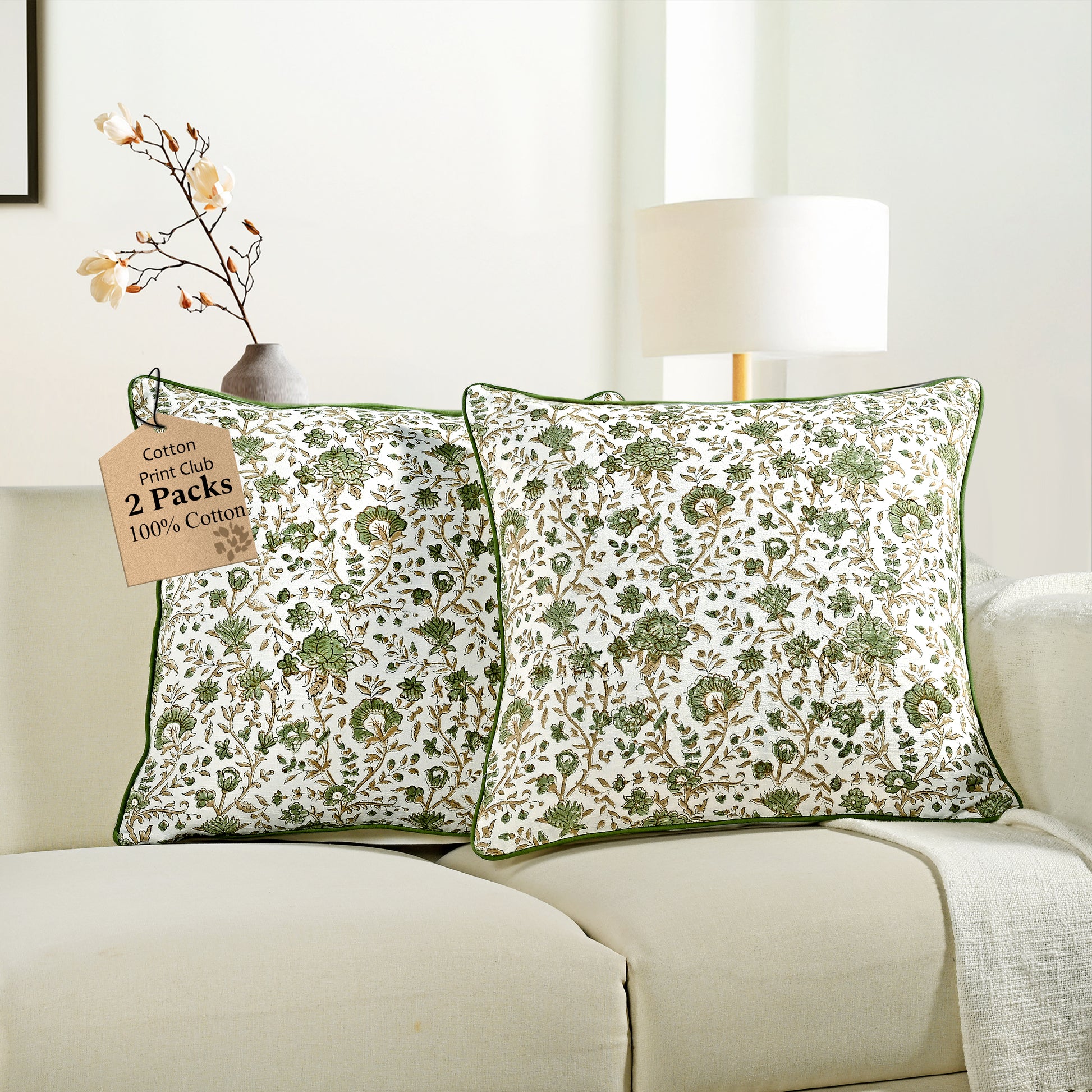 Boho Cotton Pillow Covers - Vintage Garden Green