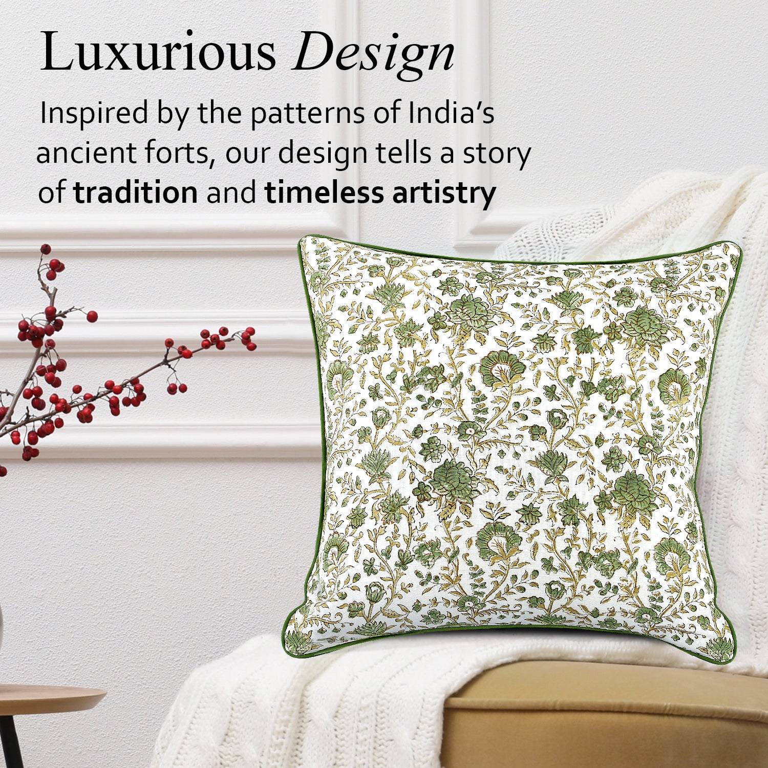 Boho Cotton Pillow Covers - Vintage Garden Green