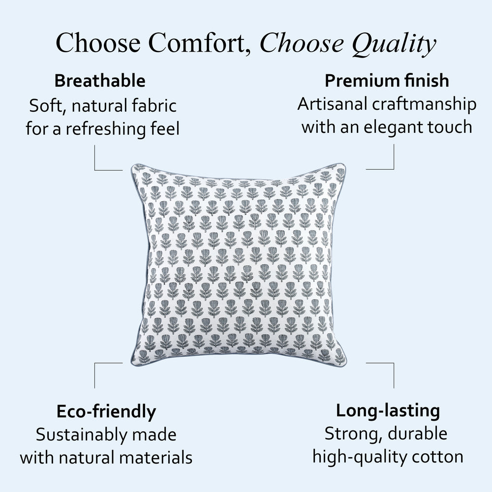 Boho Cotton Pillow Covers - Morning Bloom Blue