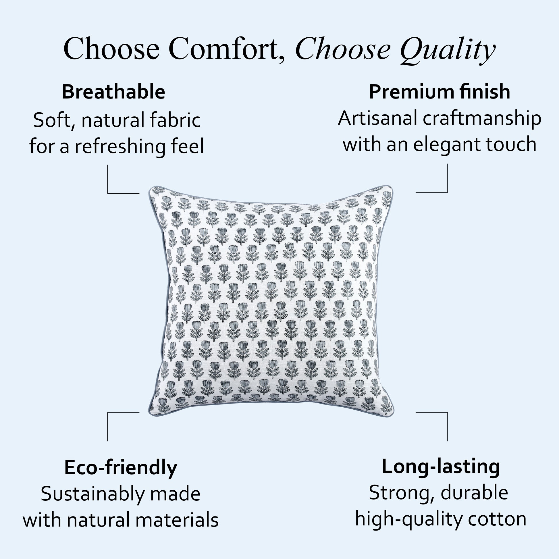 Boho Cotton Pillow Covers - Morning Bloom Blue