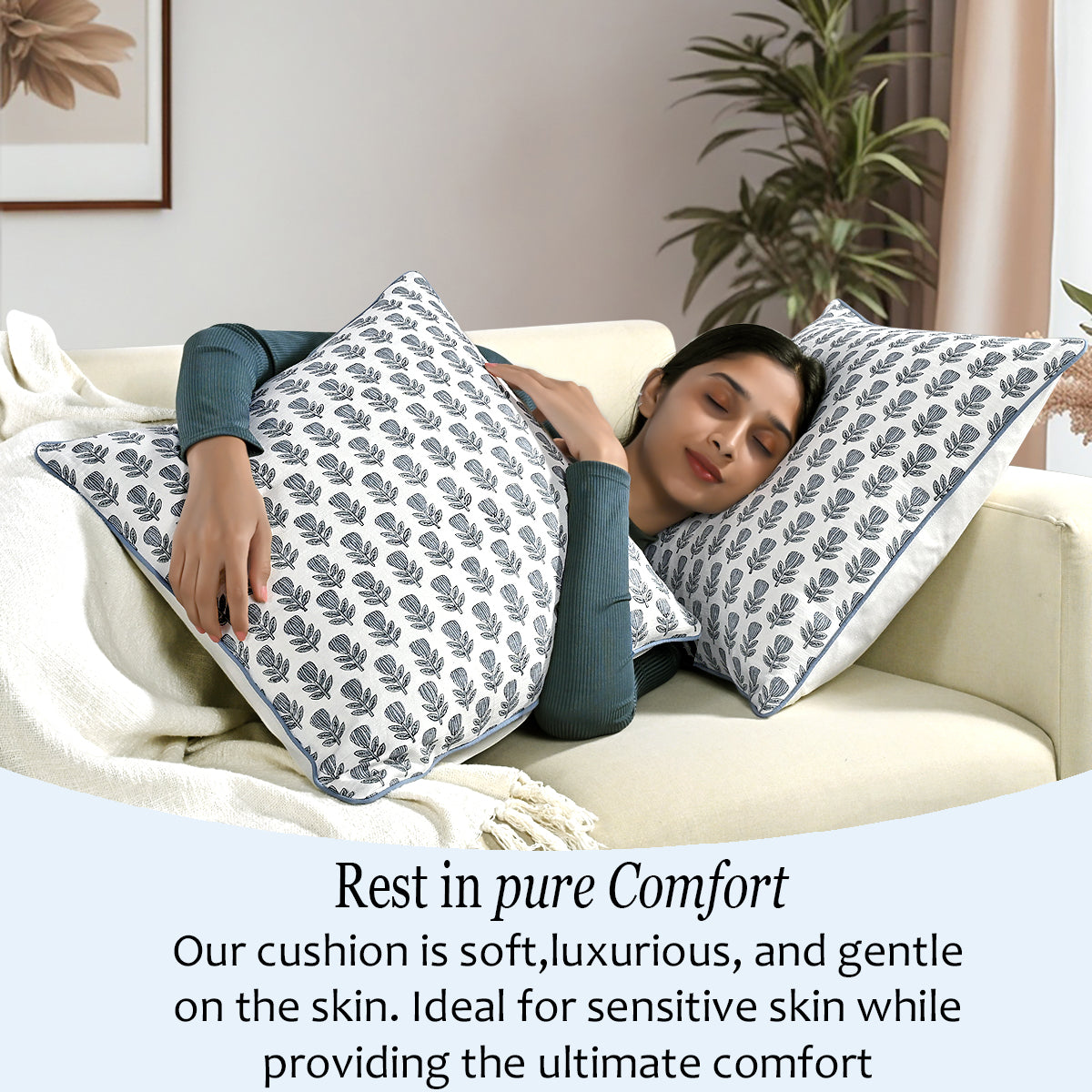 Boho Cotton Pillow Covers - Morning Bloom Blue