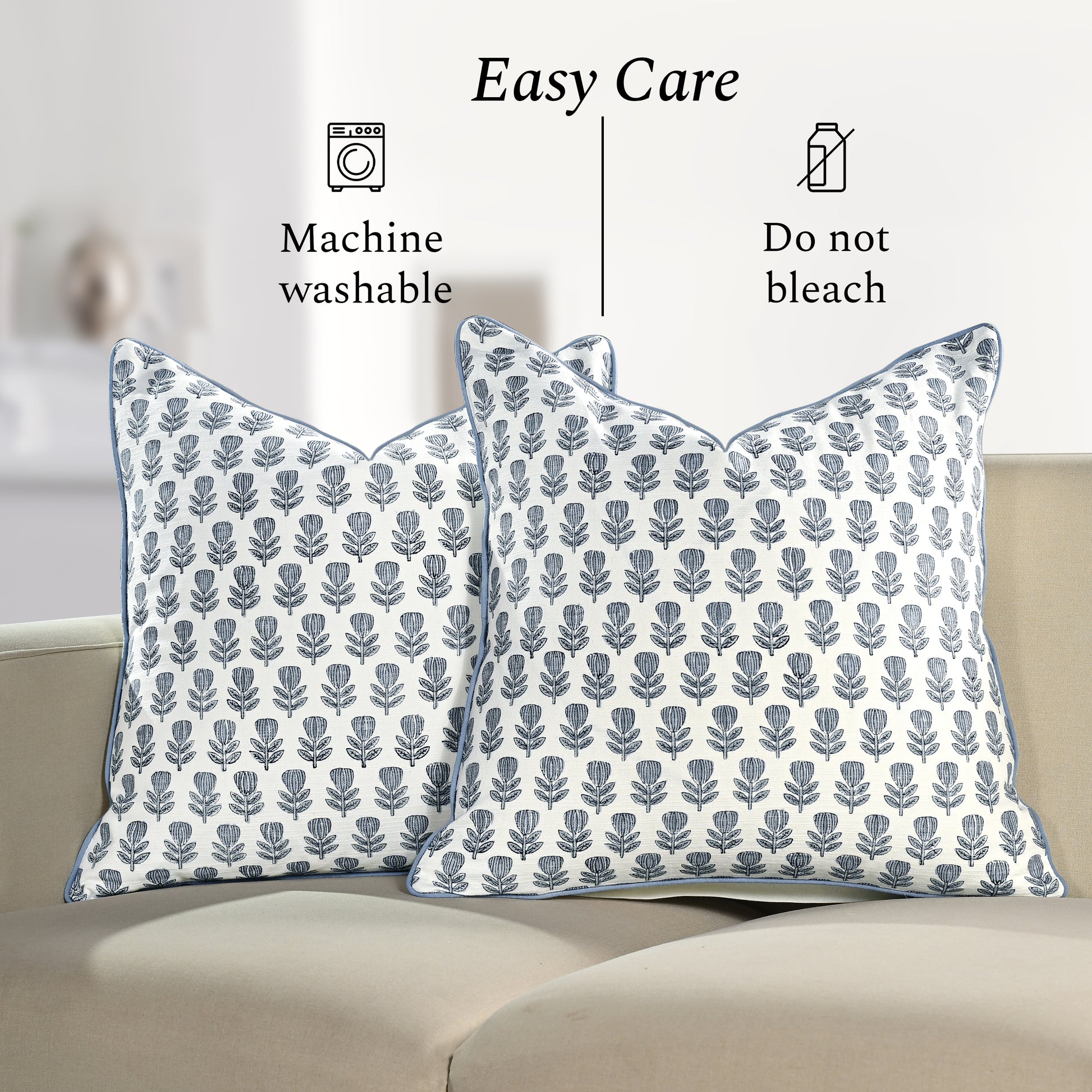 Boho Cotton Pillow Covers - Morning Bloom Blue