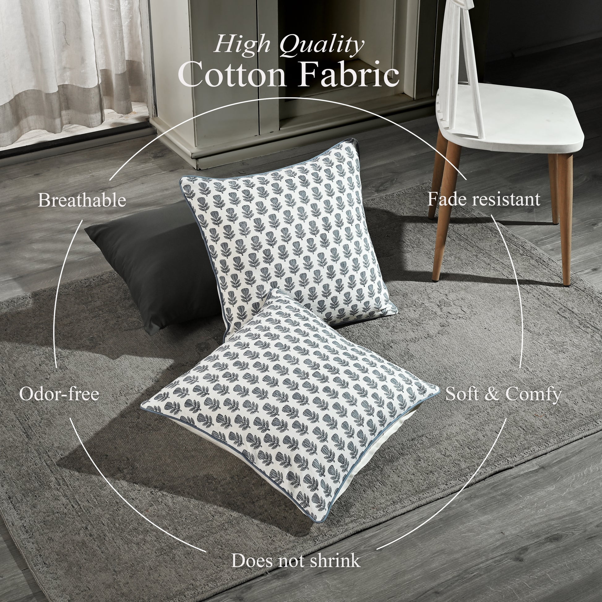 Boho Cotton Pillow Covers - Morning Bloom Blue