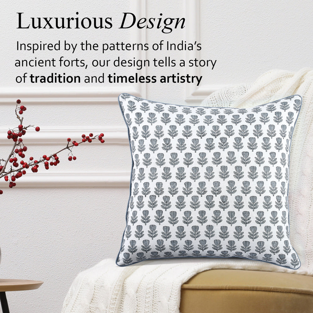 Boho Cotton Pillow Covers - Morning Bloom Blue