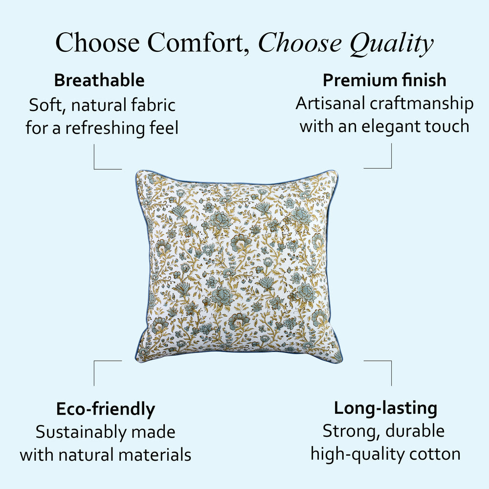 Boho Cotton Pillow Covers - Vintage Garden Blue