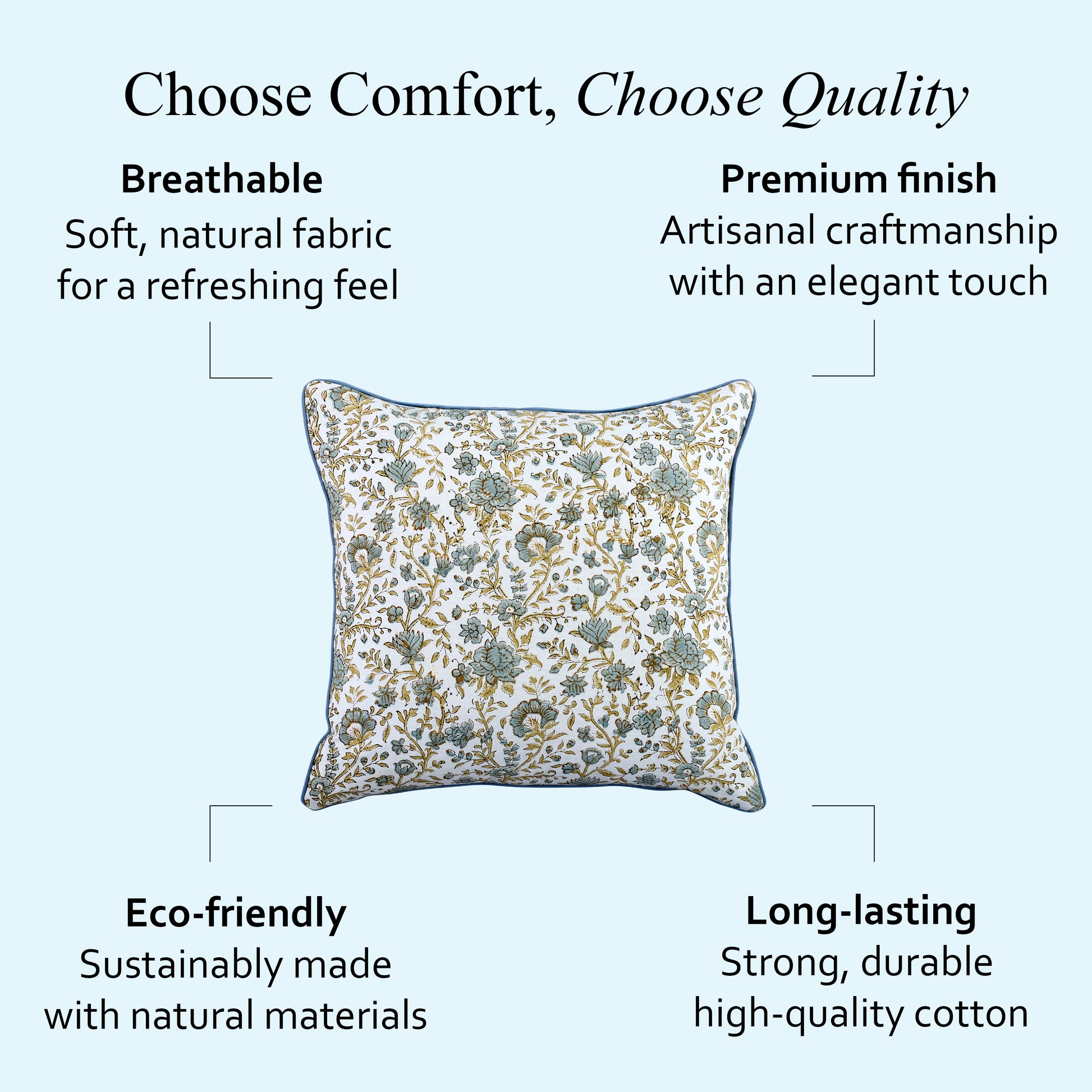 Boho Cotton Pillow Covers - Vintage Garden Blue