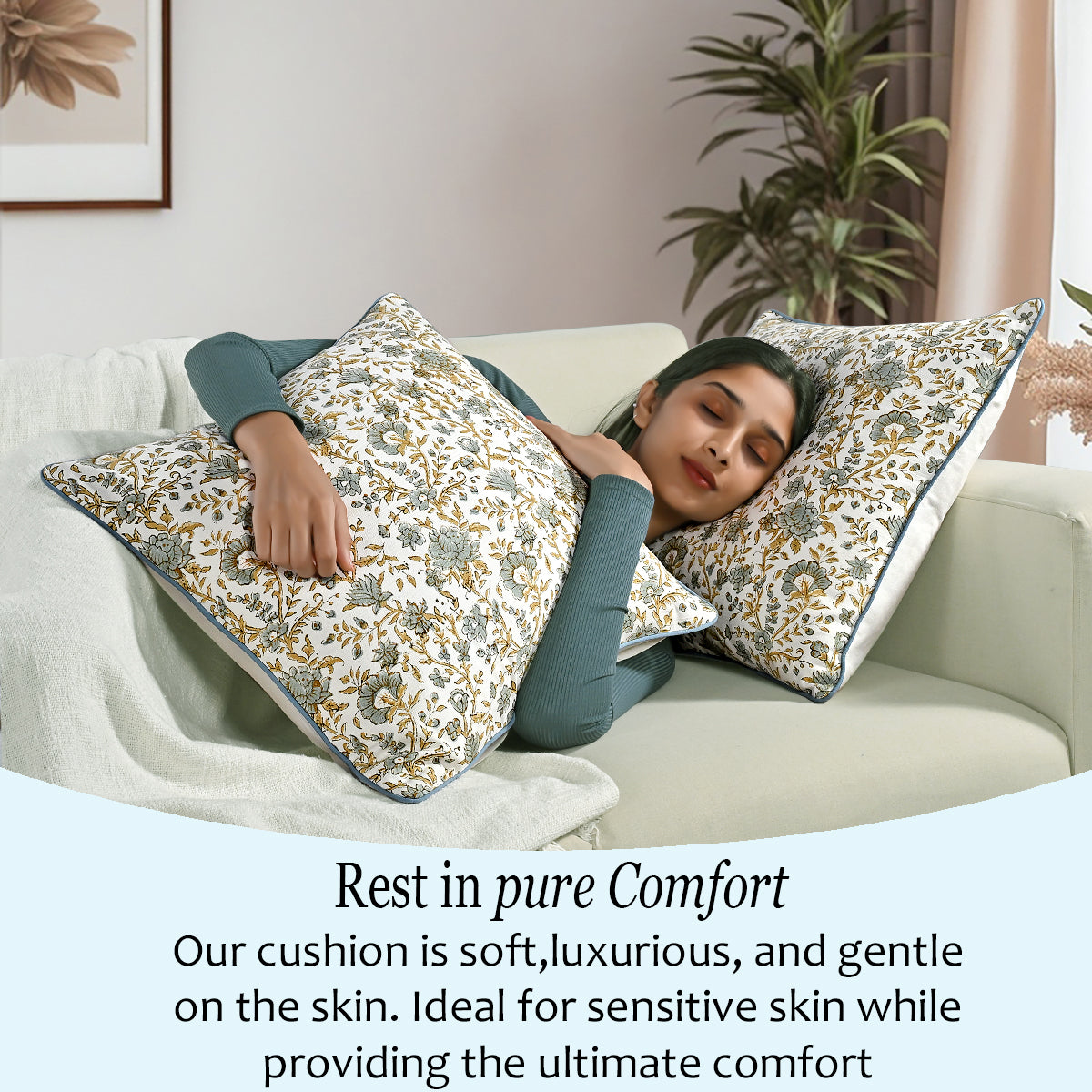 Boho Cotton Pillow Covers - Vintage Garden Blue