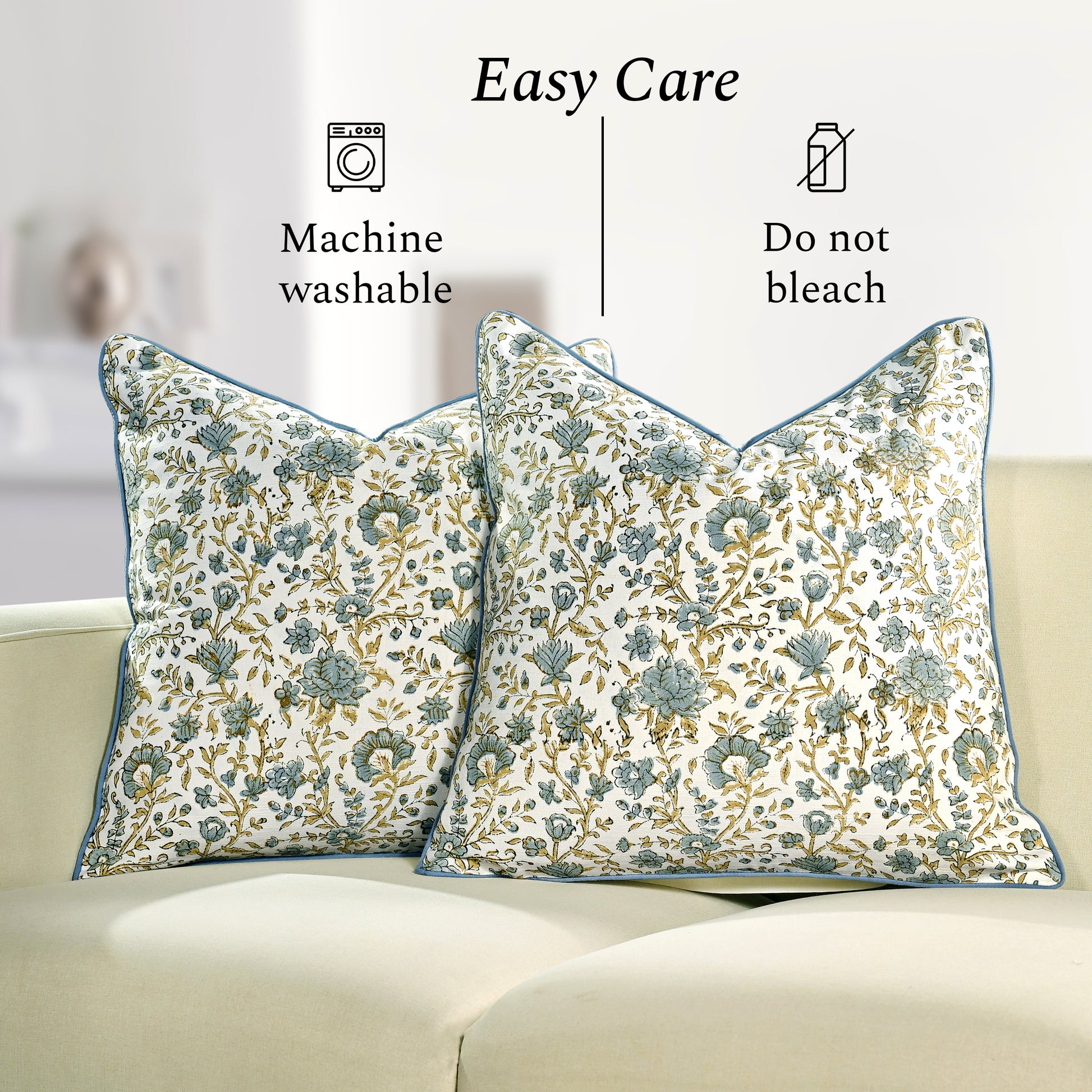 Boho Cotton Pillow Covers - Vintage Garden Blue