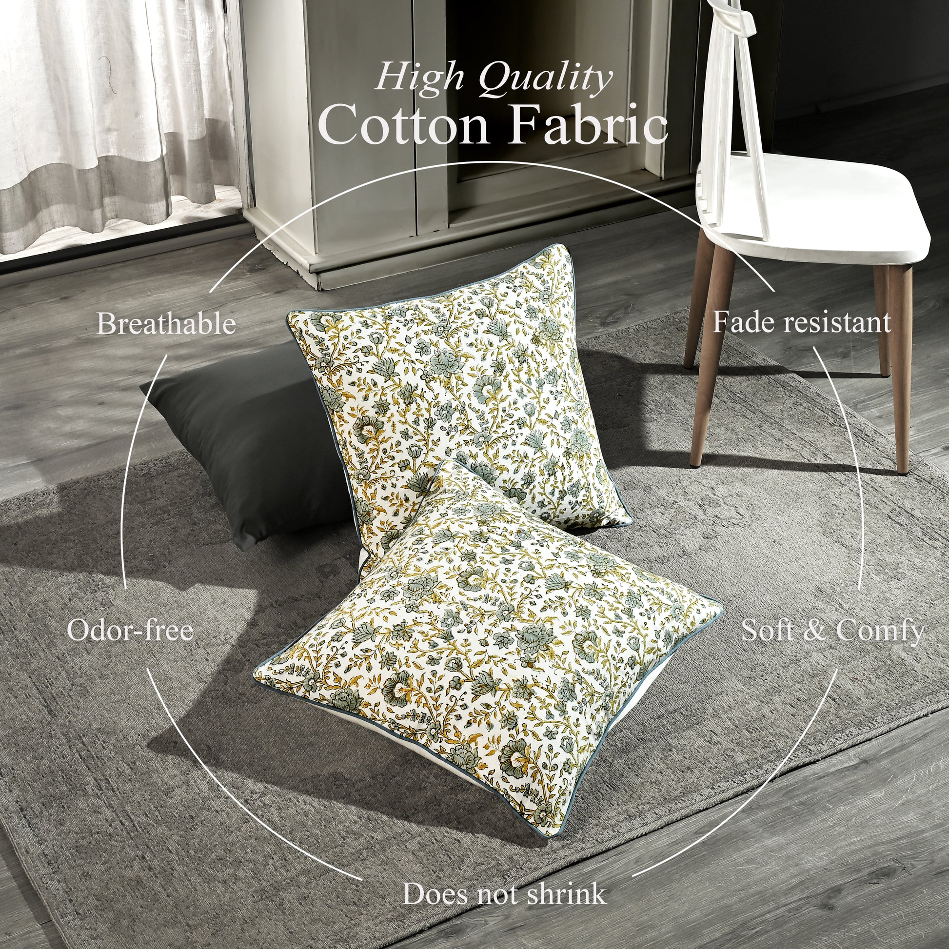 Boho Cotton Pillow Covers - Vintage Garden Blue