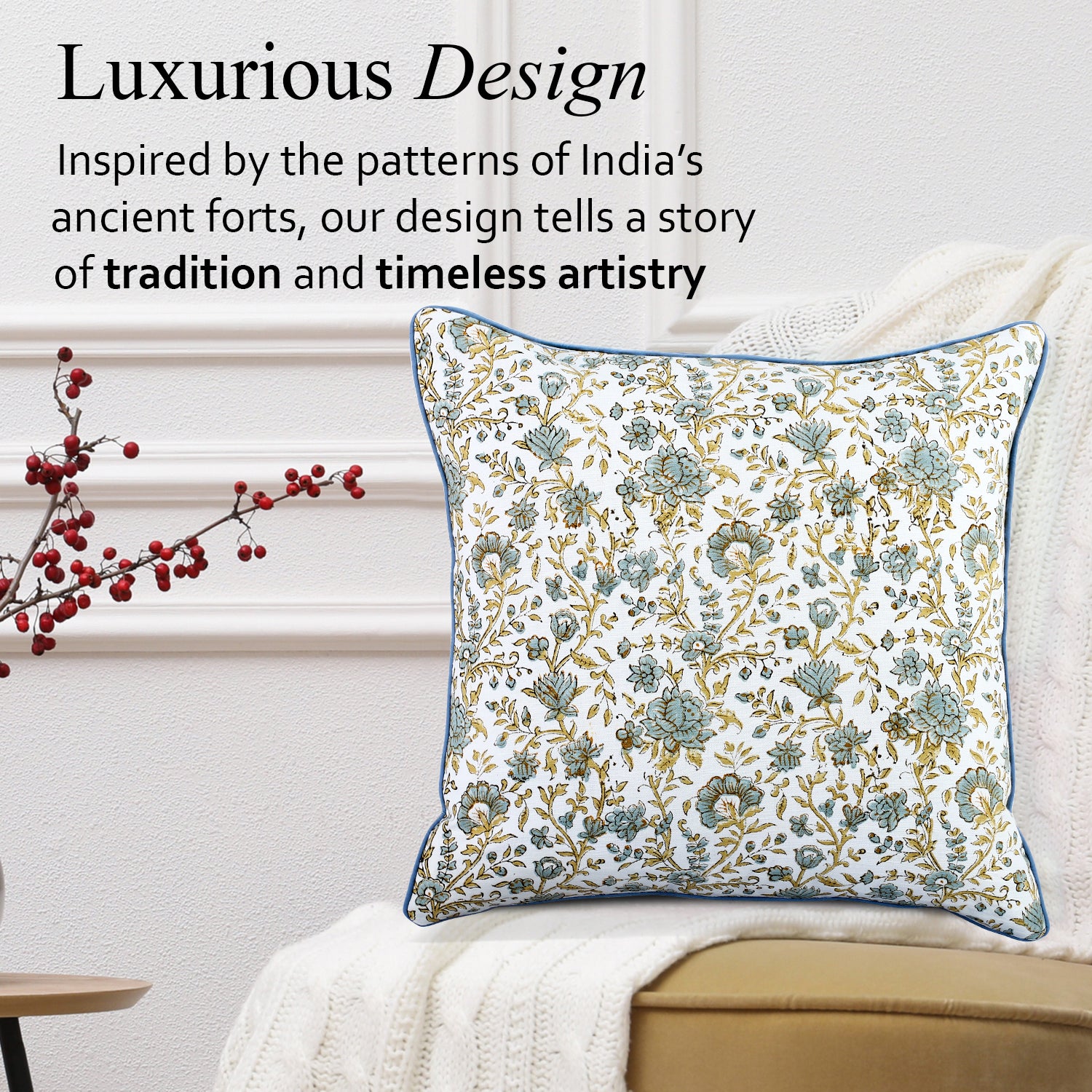 Boho Cotton Pillow Covers - Vintage Garden Blue