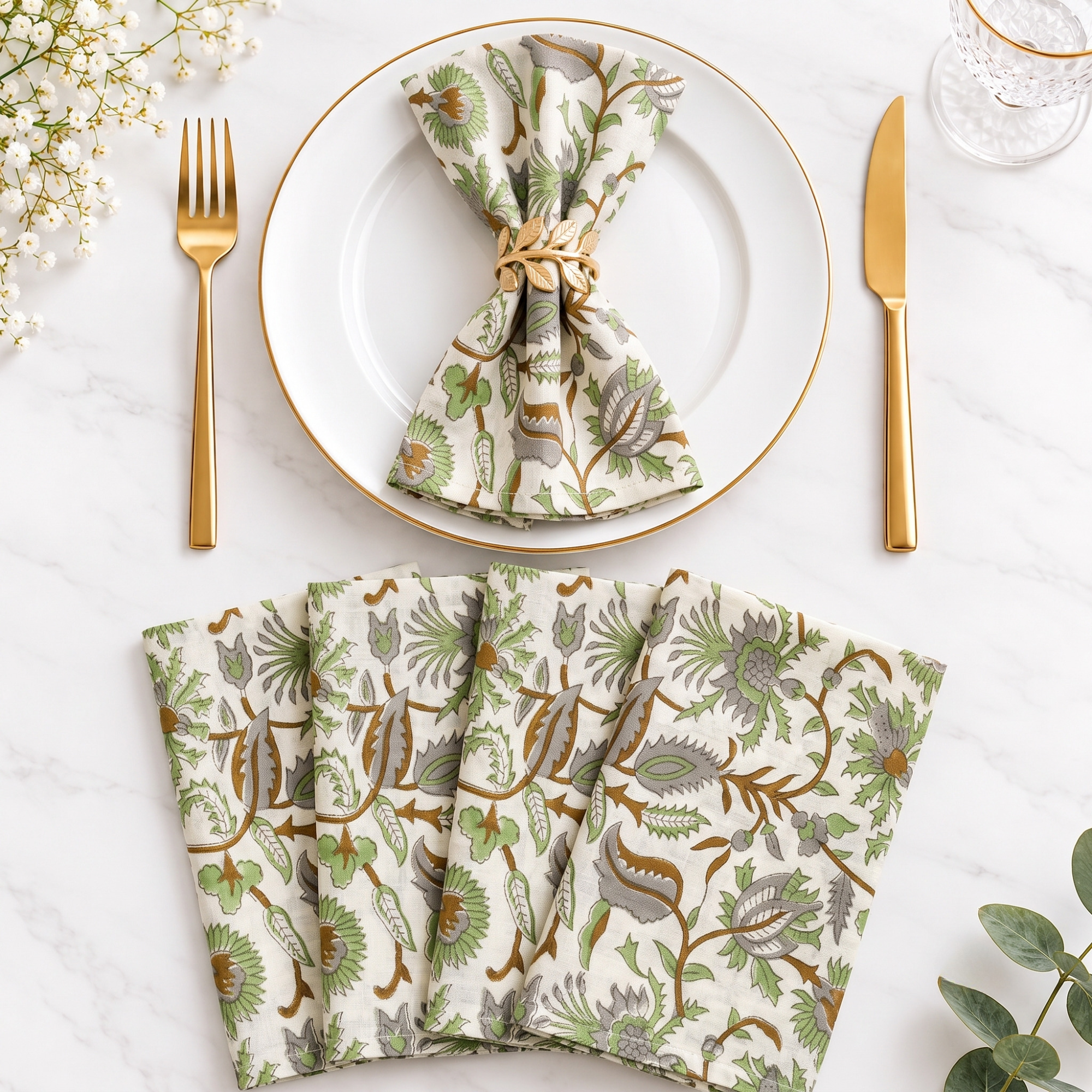 Cotton Cloth Napkins Set of 4 - Mint Leaf
