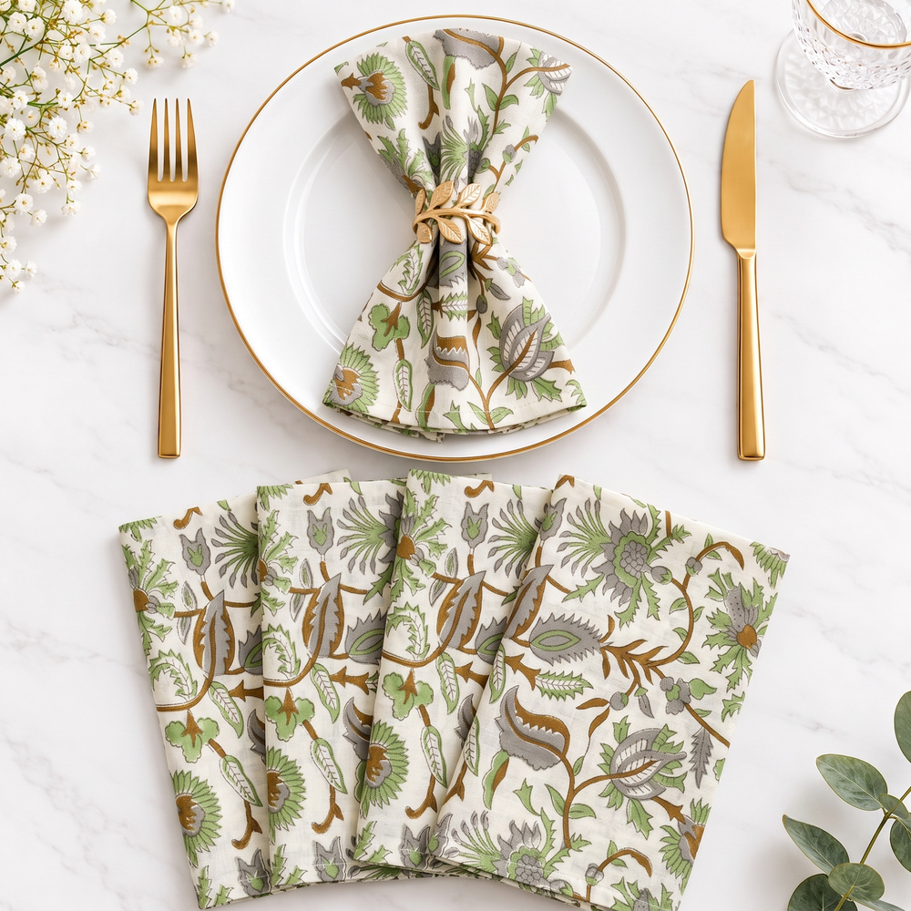 Cotton Cloth Napkins Set of 4 - Mint Leaf
