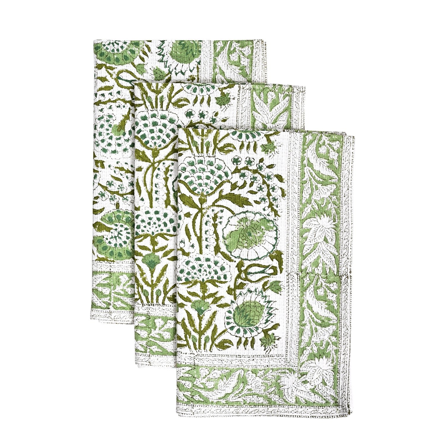 Hand Block Printed Waffle Kitchen Towels – Agate Green