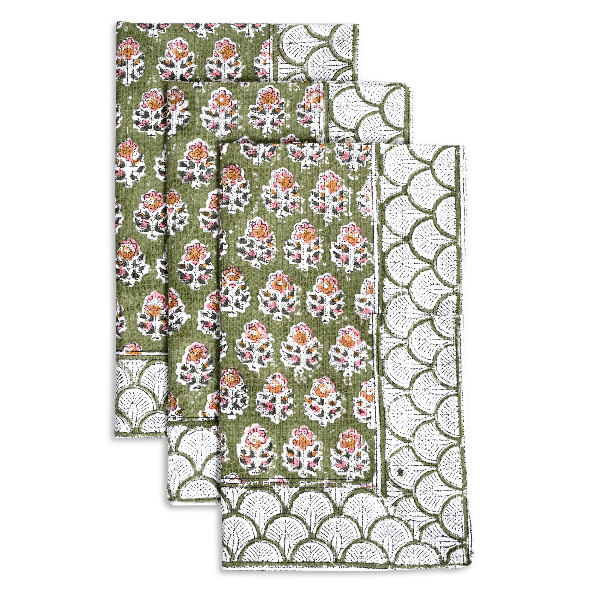 Hand Block Printed Waffle Kitchen Towels – Jade Green