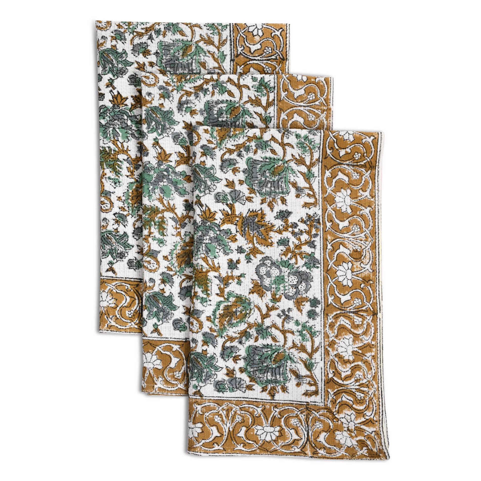 Hand Block Printed Waffle Kitchen Towels – Topaz Blue