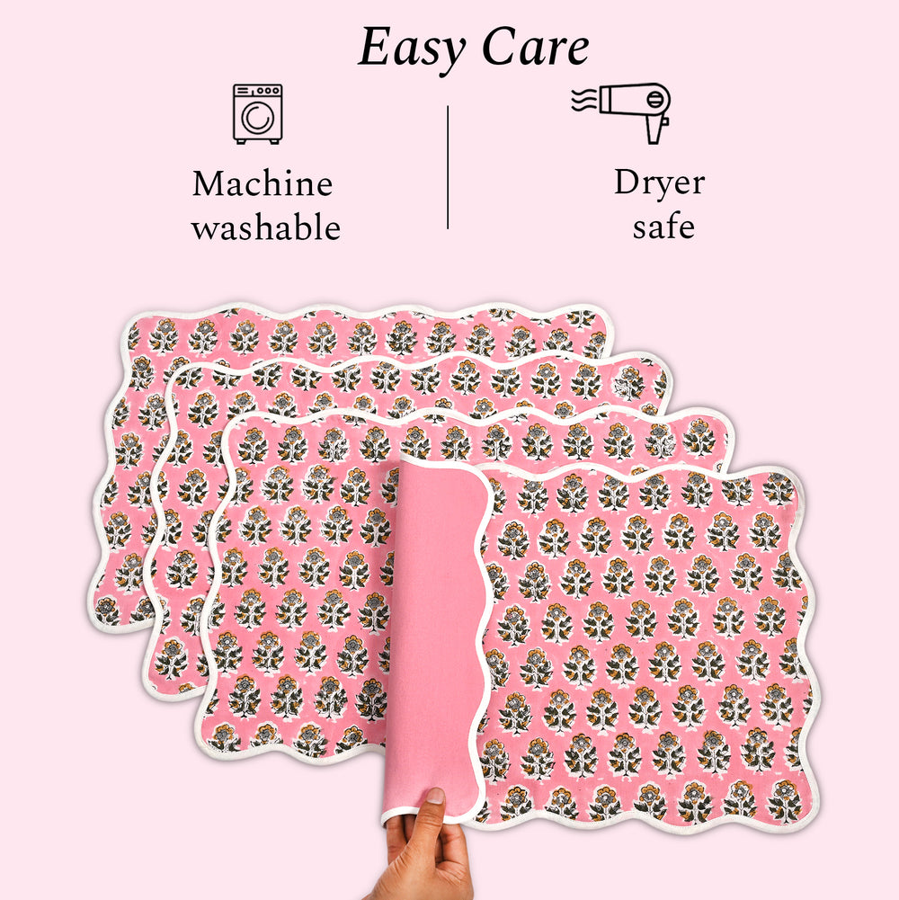 Rectangle 100% Cotton Reversible Placemat Set – Poppy Pink