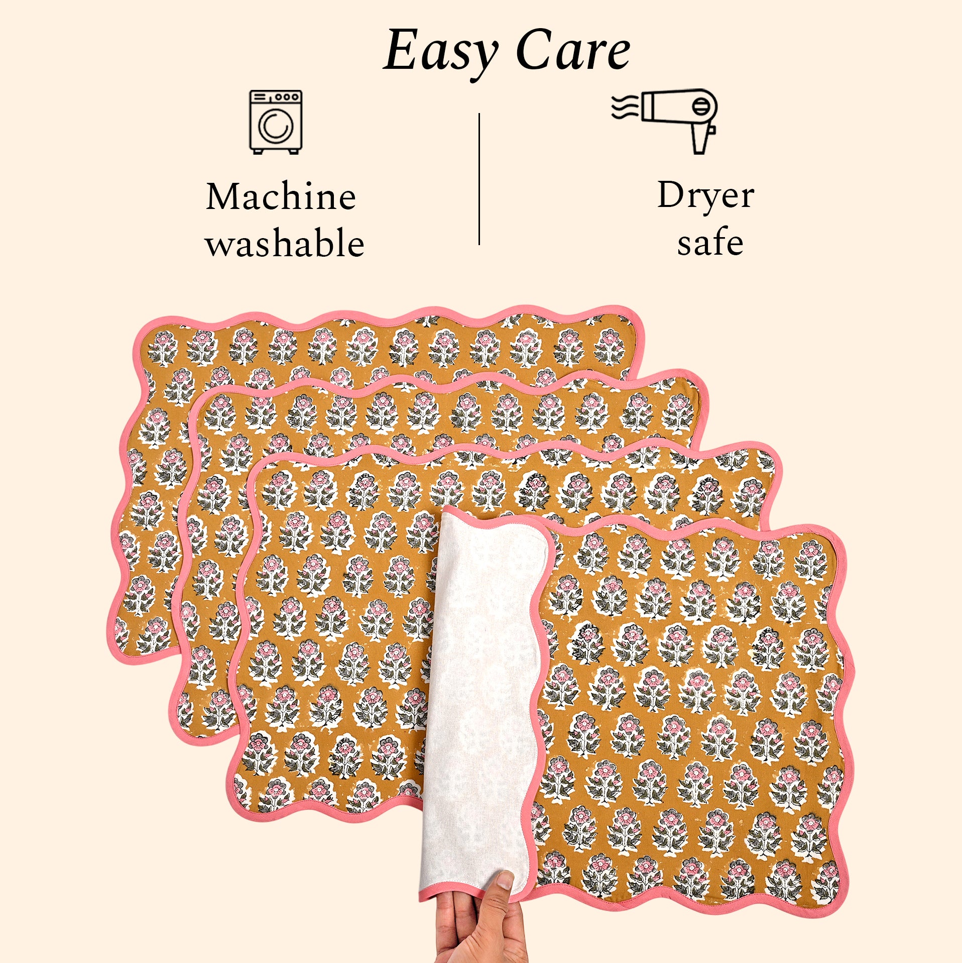 Rectangle 100% Cotton Reversible Placemat Set – Yellow Citrine