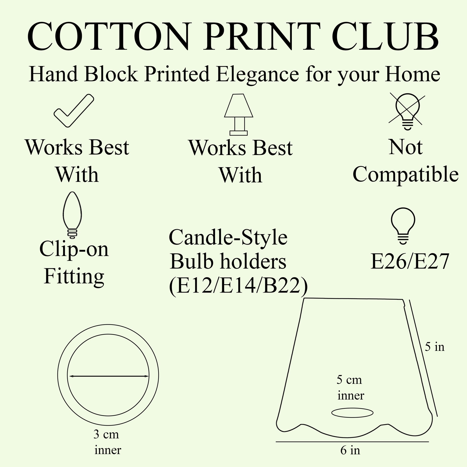 Hand Block Printed Cotton Lampshade – Scallop Floral Olive Green