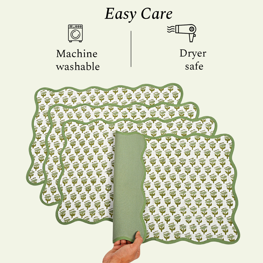 Rectangle 100% Cotton Reversible Placemat Set – Emerald Green