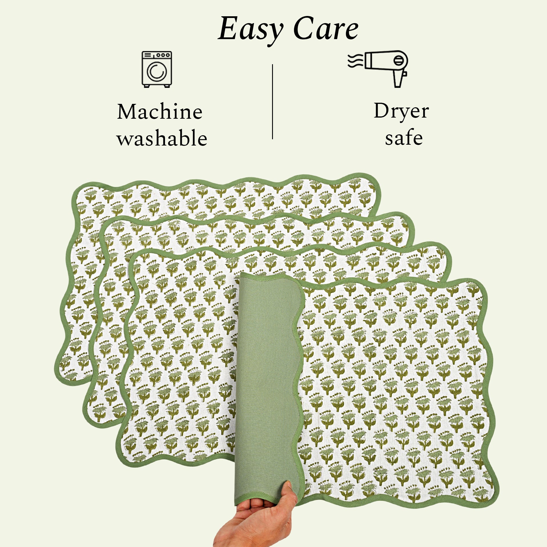 Rectangle 100% Cotton Reversible Placemat Set – Emerald Green