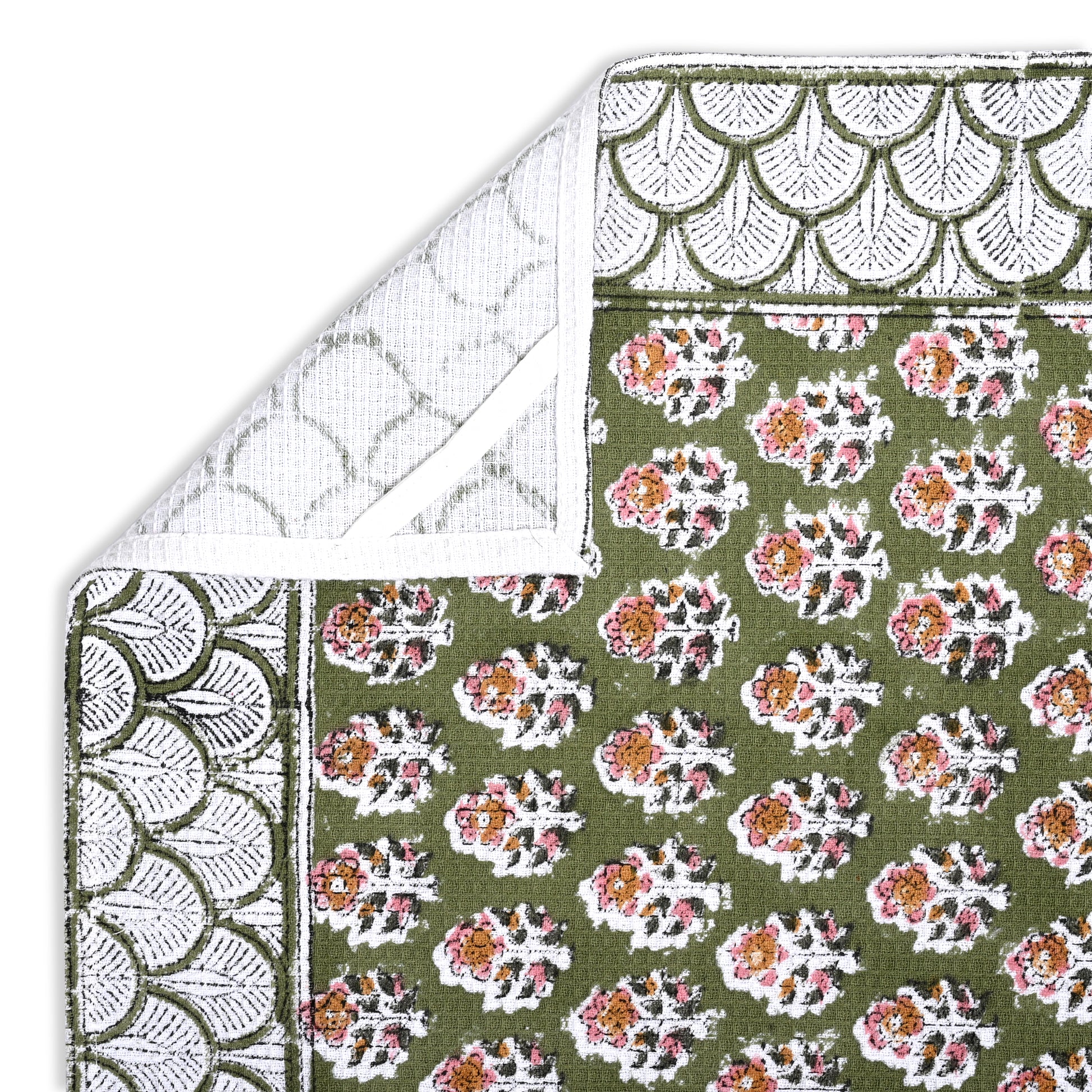 Hand Block Printed Waffle Kitchen Towels – Jade Green