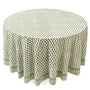 a round table with a green tablecloth on it