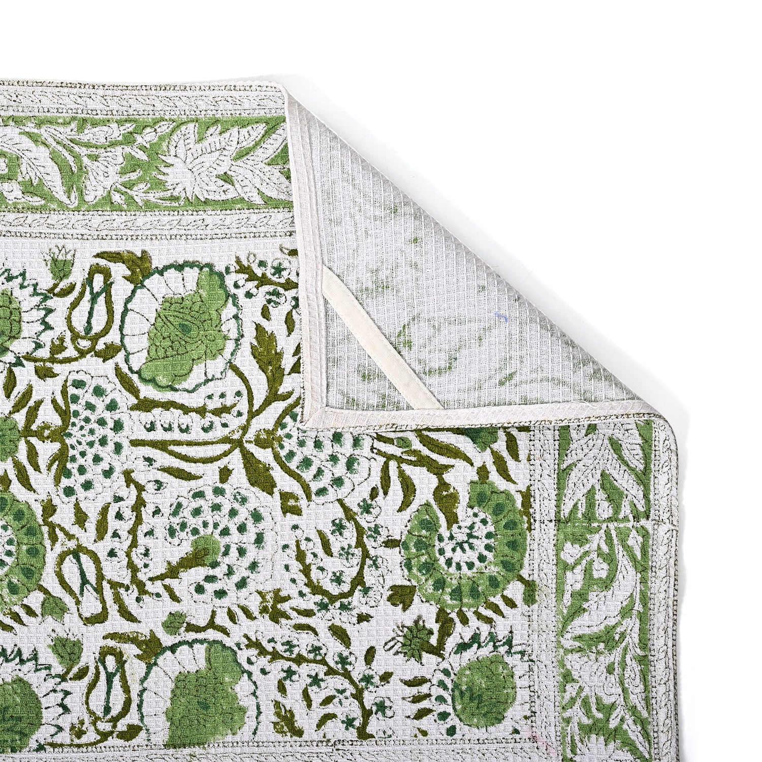 Hand Block Printed Waffle Kitchen Towels – Agate Green
