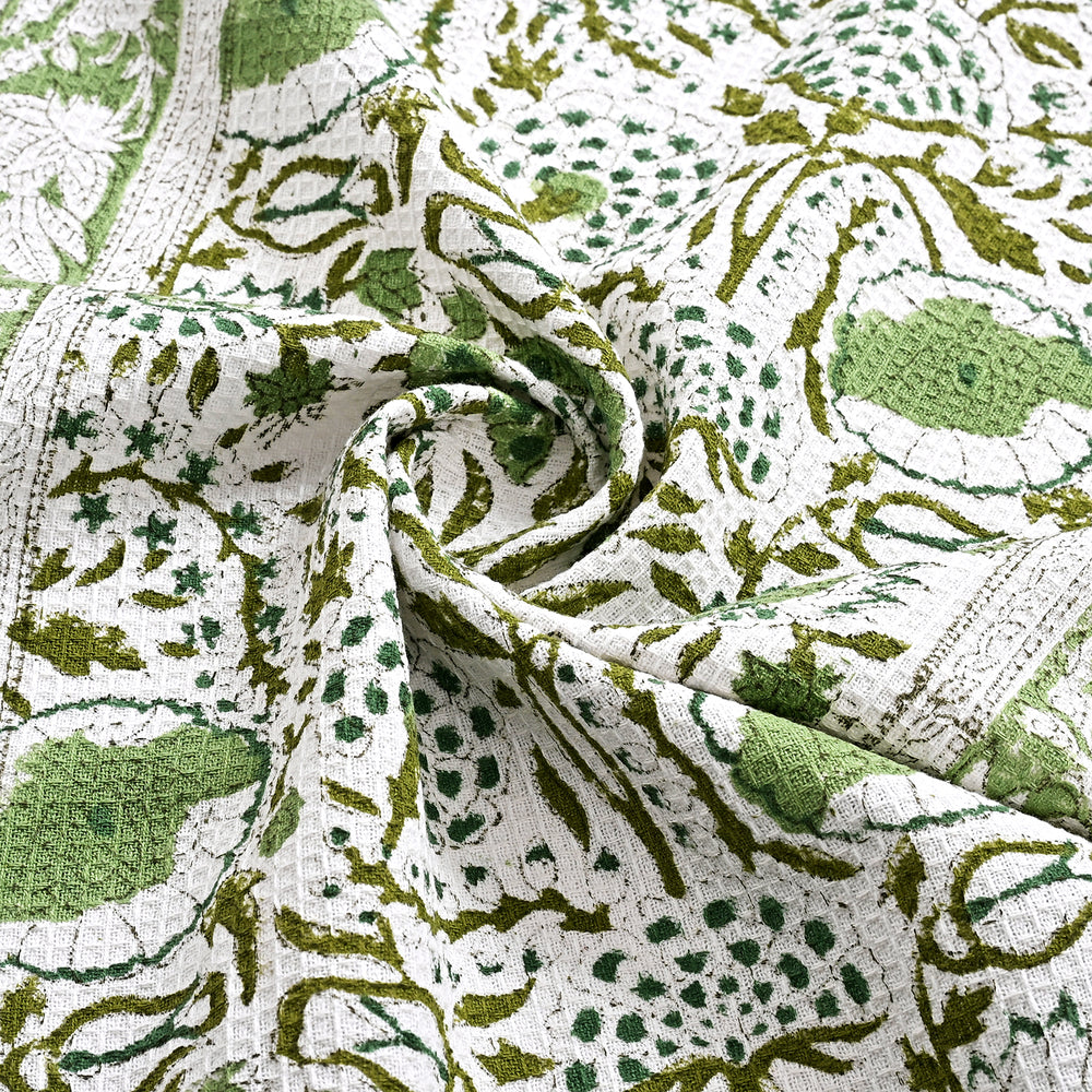 Hand Block Printed Waffle Kitchen Towels – Agate Green