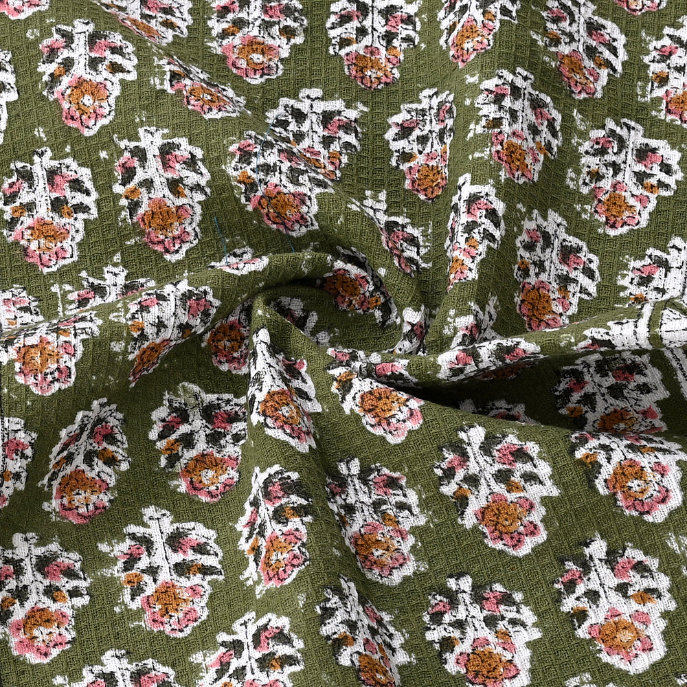 Hand Block Printed Waffle Kitchen Towels – Jade Green