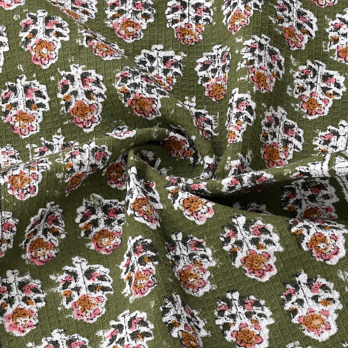 Hand Block Printed Waffle Kitchen Towels – Jade Green