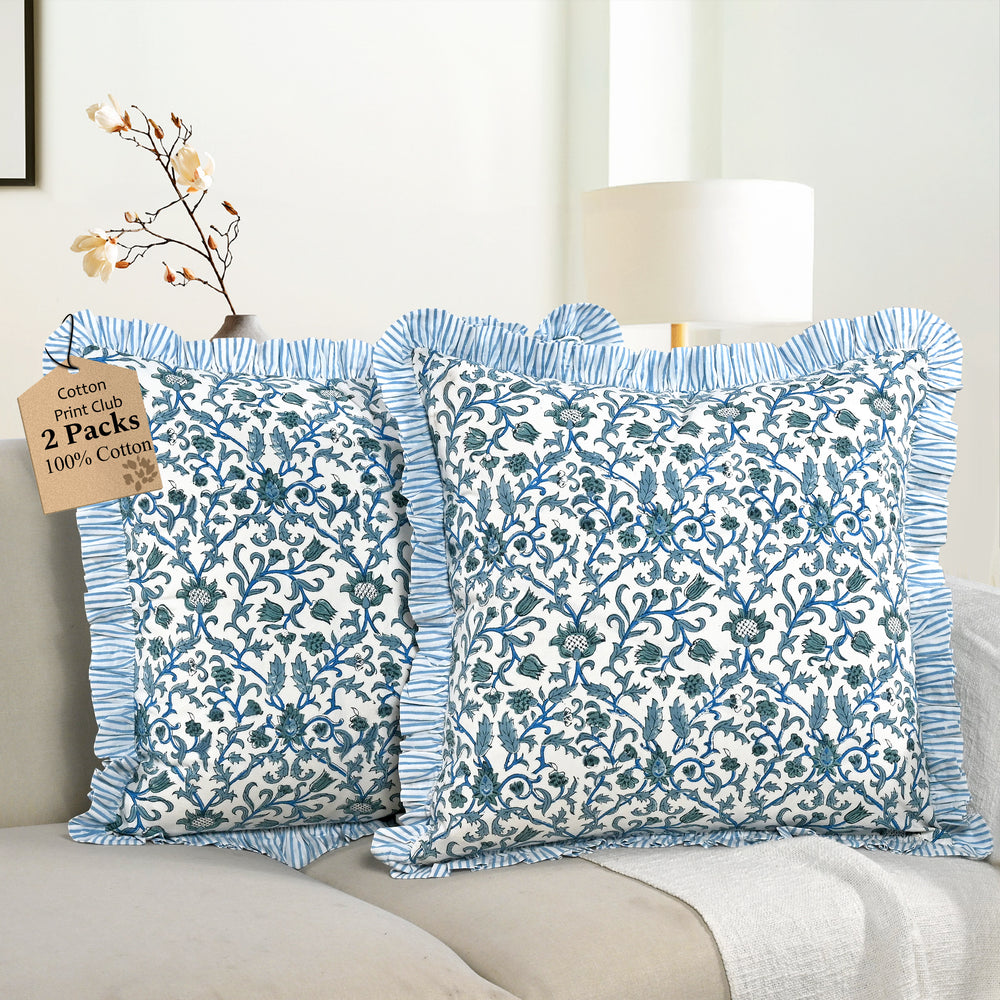 Ruffle Throw Pillow Cover -  Ocean Vine