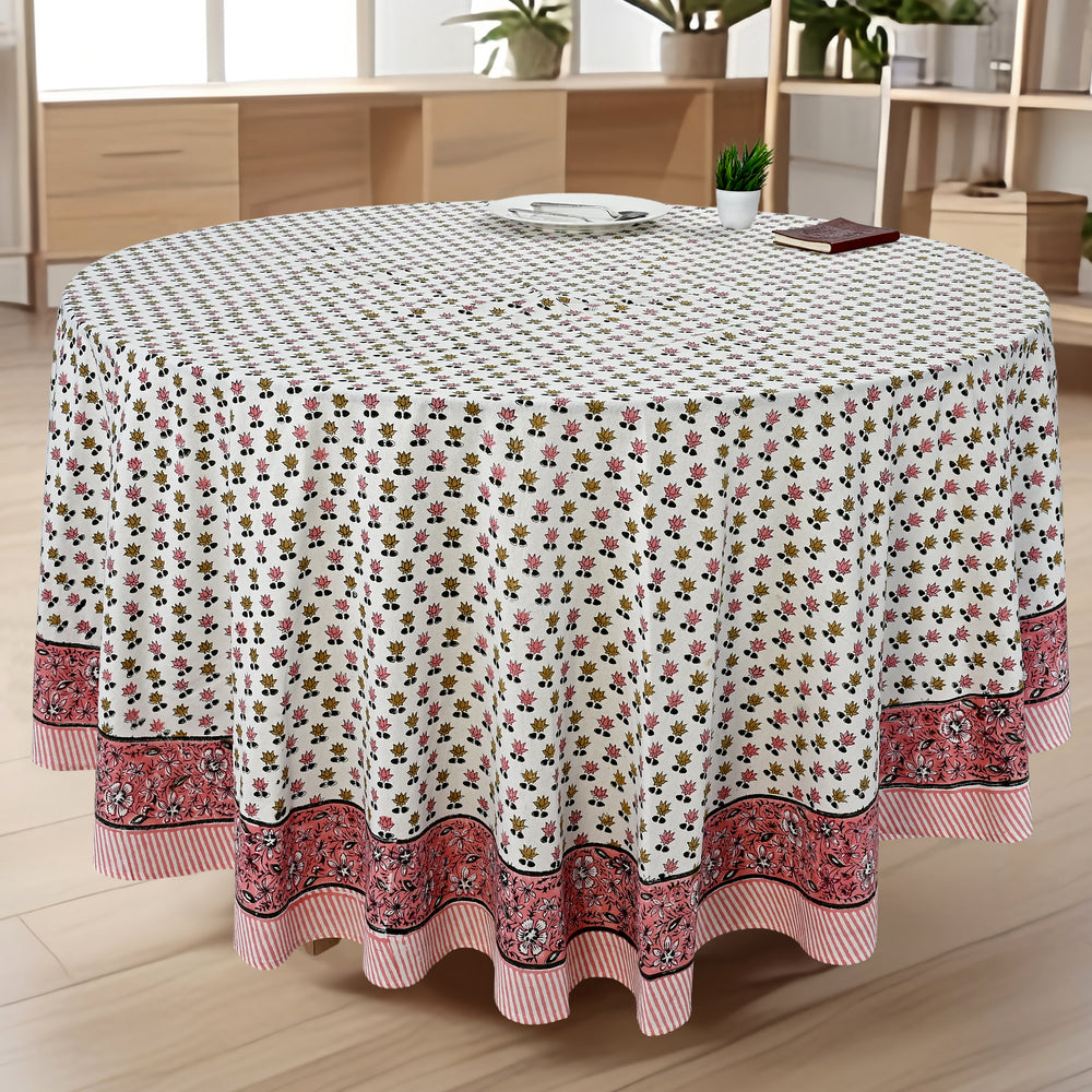 Round Block Print Tablecloth – Rosette Bloom