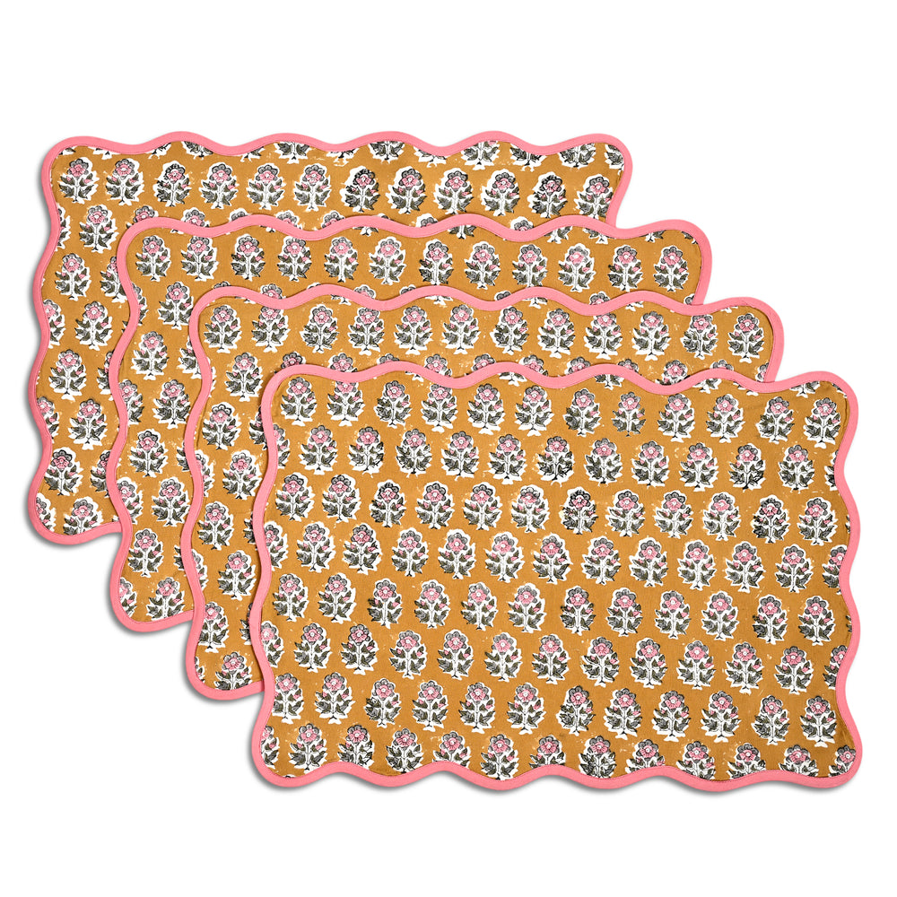 Rectangle 100% Cotton Reversible Placemat Set – Yellow Citrine
