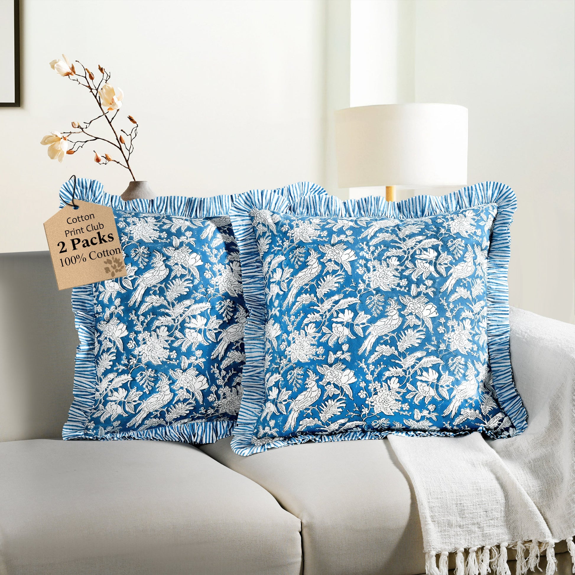 Ruffle Throw Pillow Covers - Blue Sapphire