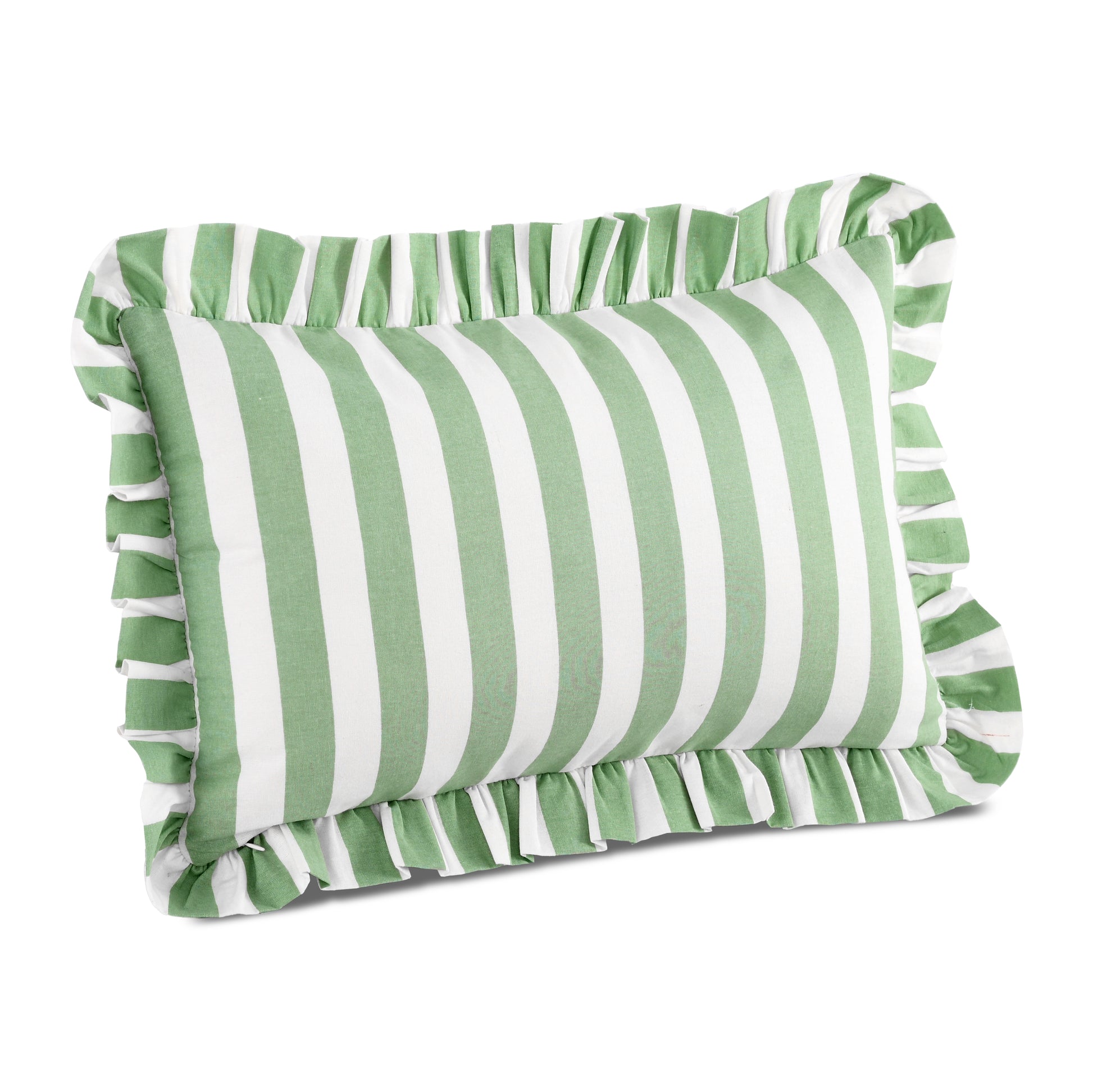 Green Striped Cotton Ruffle Sham Cover