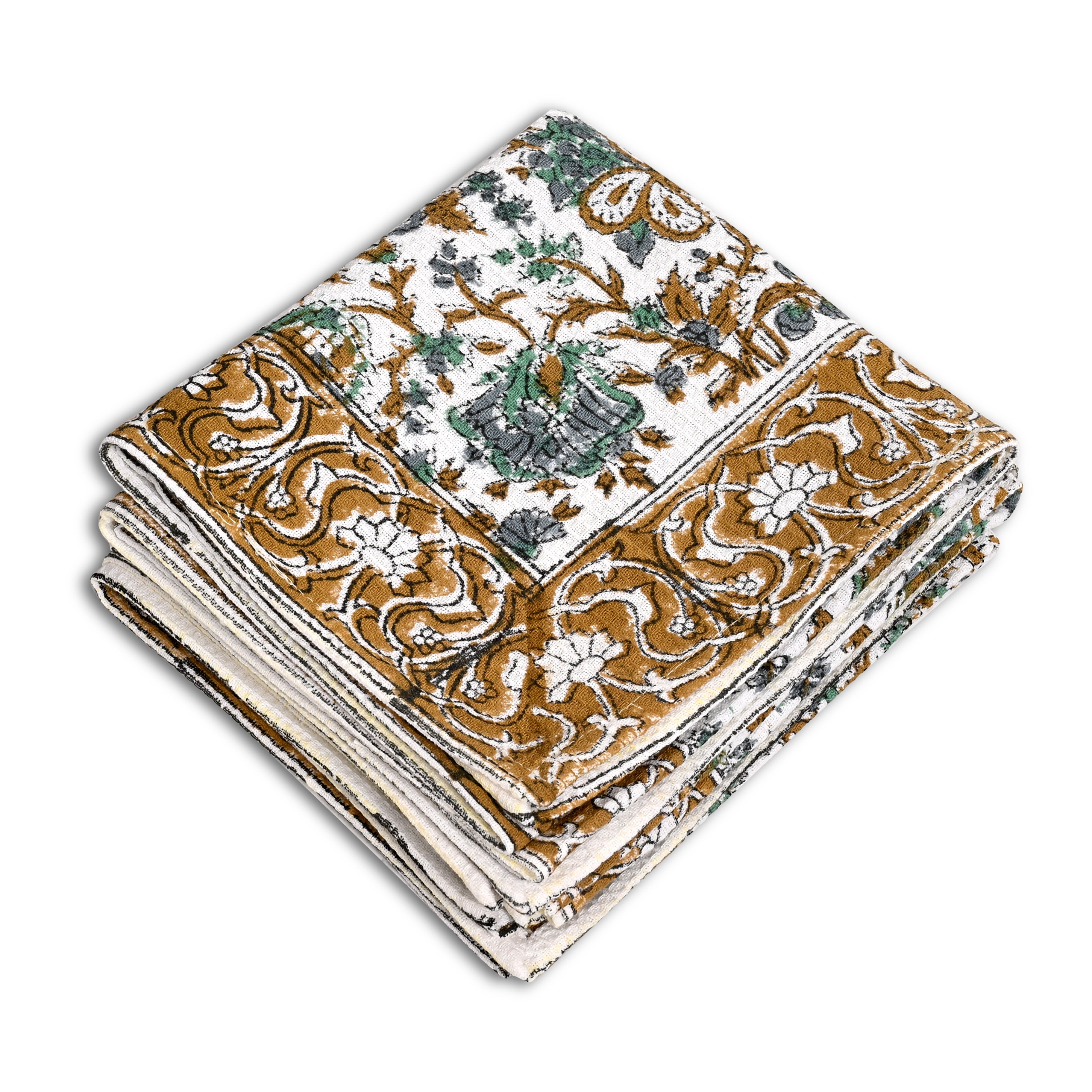 Hand Block Printed Waffle Kitchen Towels – Topaz Blue