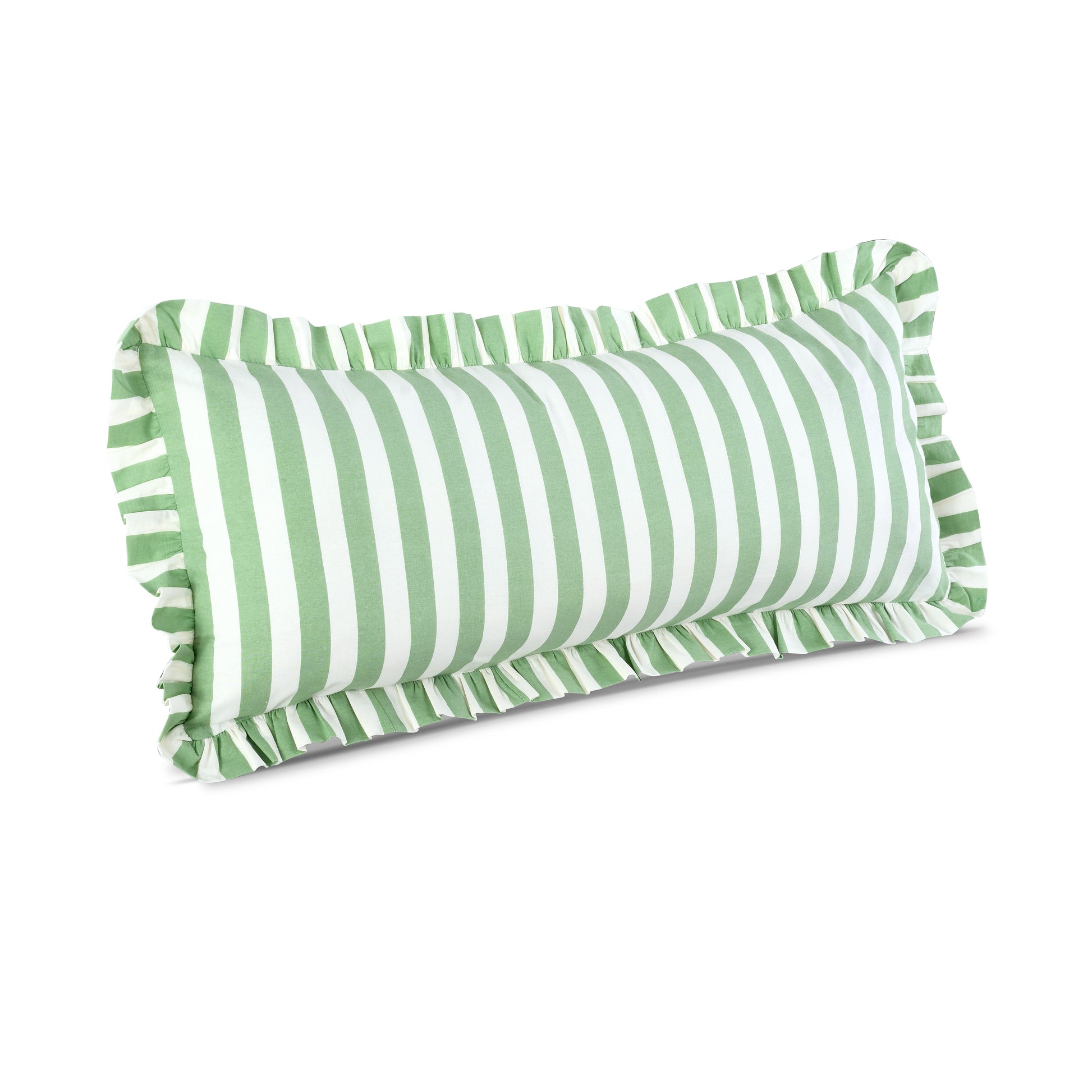 Green Striped Cotton Ruffle Sham Cover