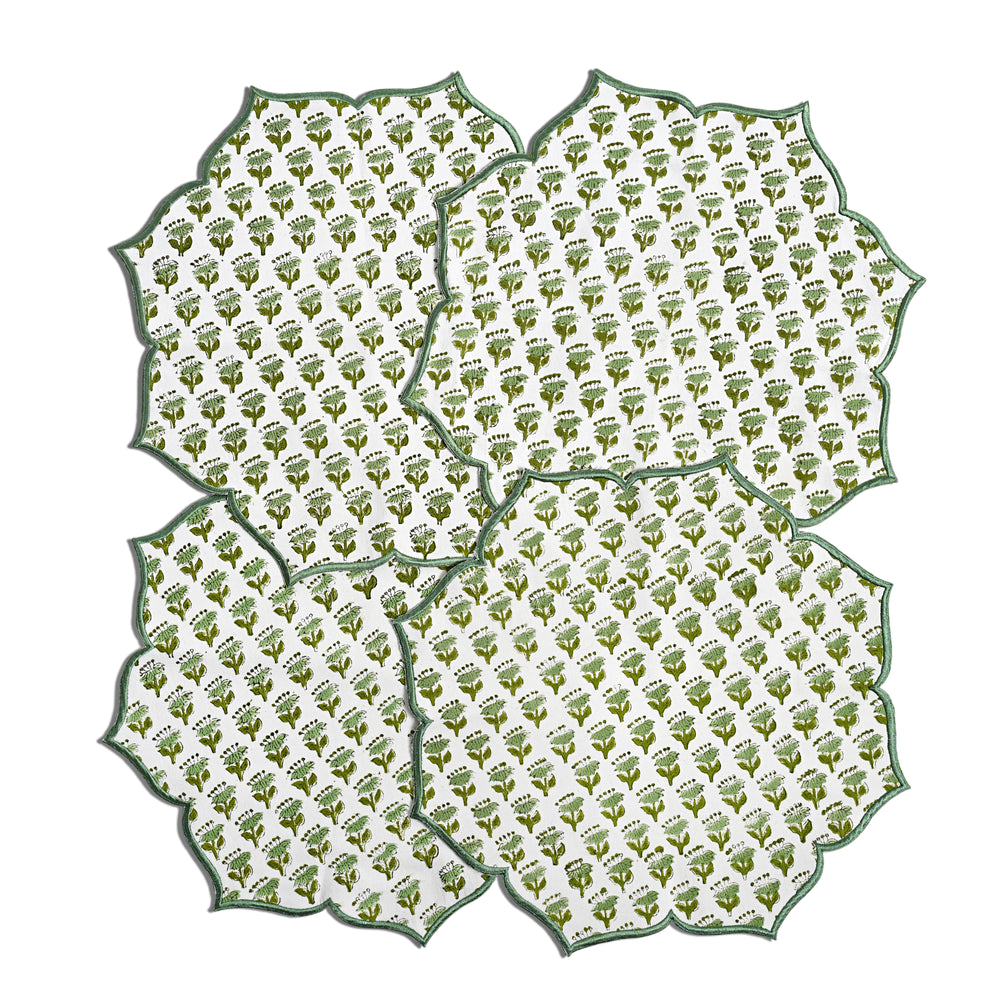 set of 4 Sophisticated emerald placemat with fine embroidery